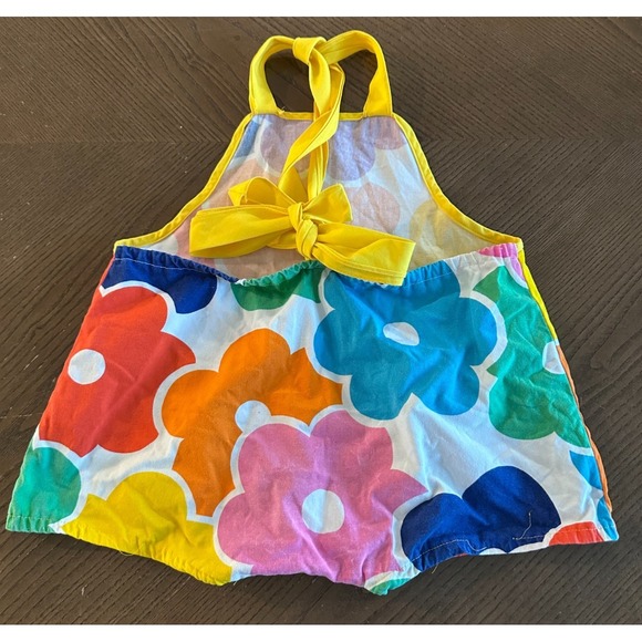 Vintage Floral Mid Mod Daisy Retro Bright Bubble Romper 12 Months - Picture 2 of 2